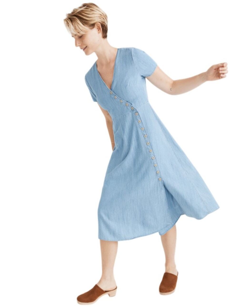 Madewell Blue Faded Indigo Button Front Wrap Midi Dress
